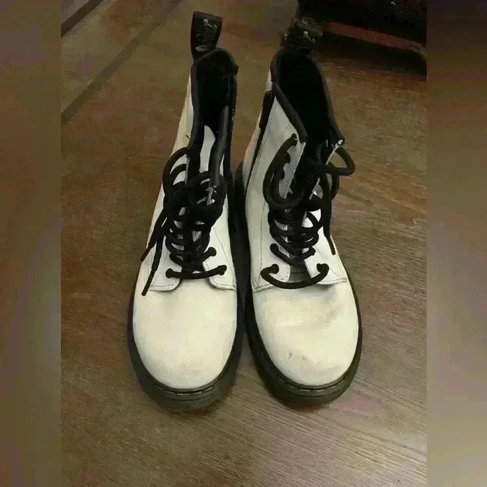 Dr Martens 1460 J Girls White Boots Size 3 Side Zip